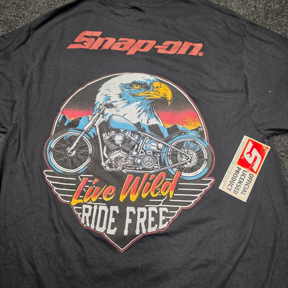 Snap-on Tools Live Wild Ride Free Eagle Motorcycle Graphic T-Shirt Black Medium